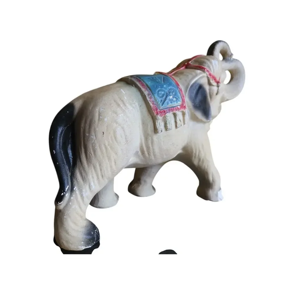 Vintage Chalkware Elephant Figurine MCM Circus Decor 13” Repaired Leg